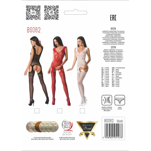 Бодистокинг Passion BS062 black, комбинезон, имитация чулок