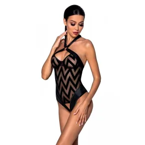 Passion Hima Body black S/M - Сетчатый боди с халтером