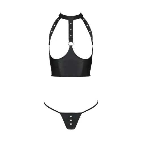 GENEVIA SET WITH OPEN BRA black L/XL - Еротичний комплект з відкритими грудьми