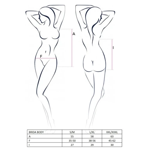 BRIDA BODY black L/XL - Эротическое боди с прозрачными вставками