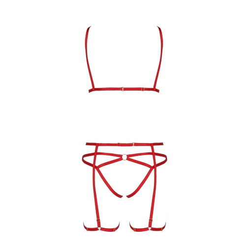 Комплект белья MAGALI SET OpenBra red XXL/XXXL - Passion Exclusive: стрэпы: лиф, трусики и пояс