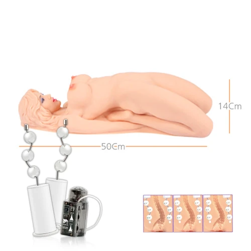 На фото изображен бежевый мастурбатор-кукла с вибрацией Kokos Veronia 2WayPlus для мужчин на белом фоне