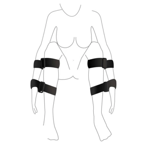 На фото зображено чорний набір для фіксації Art of Sex BDSM Hands to feet Simple унісекс на світлому фоні