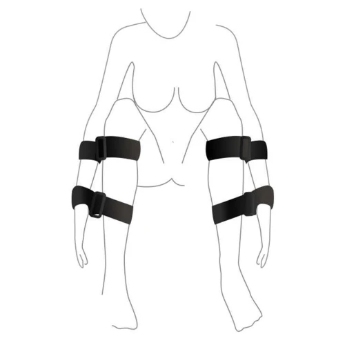 На фото зображено чорний набір для фіксації Art of Sex BDSM Hands to feet Simple унісекс на світлому фоні