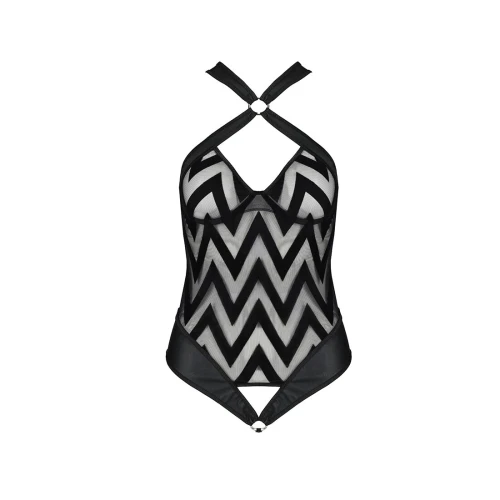 Passion Hima Body black XXL/XXXL - Сітчастий боді з халтером