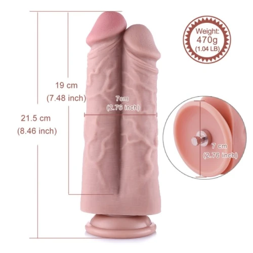Hismith 8.5” Two Cocks One Hole Silicone Dildo - Двойной фаллос для секс машины