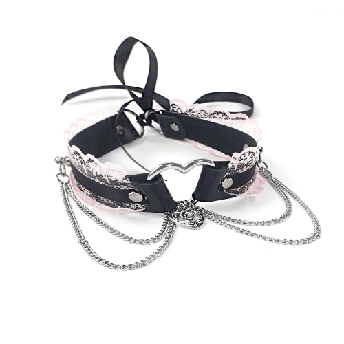 Art of Sex - Karen - Черно-розовый чокер из натуральной кожи