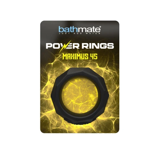 На фото изображено черное эрекционное кольцо Bathmate Maximus Power Ring 4,5см для мужчин на белом фоне