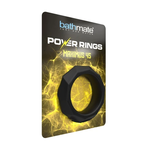На фото изображено черное эрекционное кольцо Bathmate Maximus Power Ring 4,5см для мужчин на белом фоне