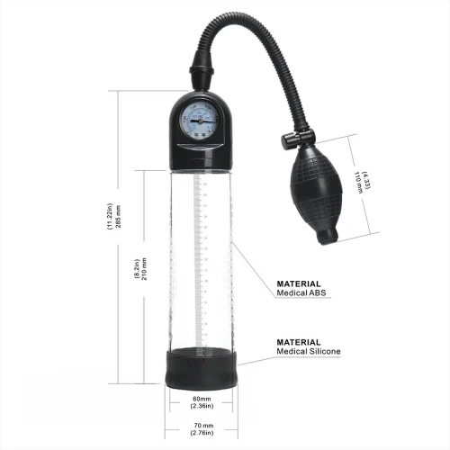 на фото изображен Men Powerup - Вакуумный насос со стрелочным манометром и ручной «грушей»