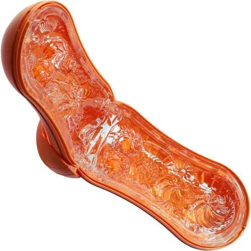 На цьому фото зображено помаранчевий японський мастурбатор із кульками всередині Tenga Flip Orb Sunset Orange для чоловіків на світлому фоні