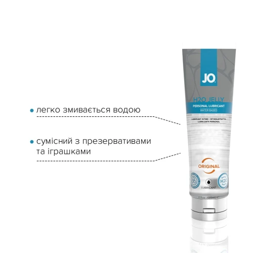На фото изображен бело-серый густой лубрикант на водной основе без парабенов и гликоля System JO H2O JELLY - ORIGINAL (120 мл) унисекс на белом фоне. 