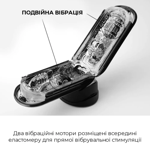 На фото зображено чорний Tenga Flip Zero Electronic Vibration Black - Мастурбатор із двома вібруючими ядрами для чоловіків на світлому тлі