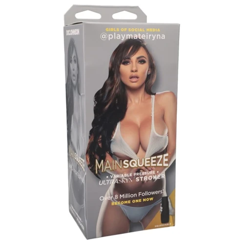 На фото изображен черный мастурбатор-вагина инстаграм модели @playmateiryna Doc Johnson: @playmateiryna в коробке для мужчин на белом фоне