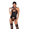 Passion Hima Corset black L/XL - Сетчатый комплект с узором