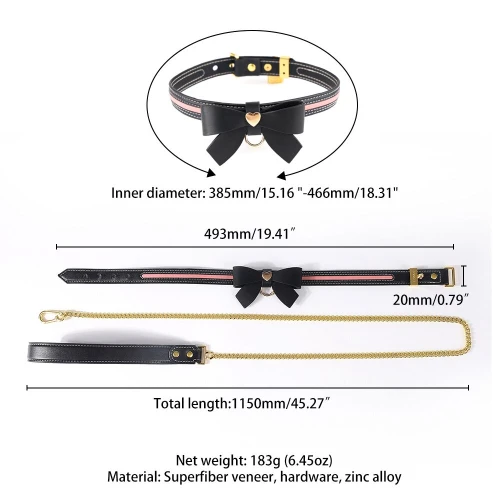 На фото изображен черный поводок LOCKINK SEVANDA Love Heart Butterfly Leather Collar Set - Black унисекс на белом фоне