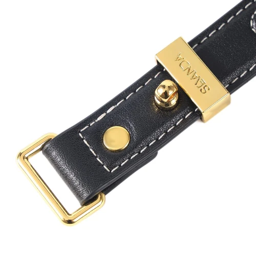 На фото изображен черный поводок LOCKINK SEVANDA Love Heart Butterfly Leather Collar Set - Black унисекс на белом фоне