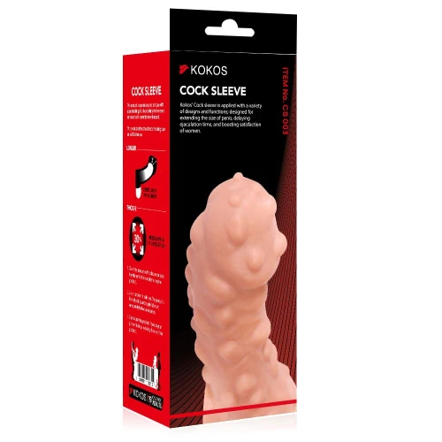 На фото изображена бежевая насадка на член Kokos Cock Sleeve CS 003 L для пар на белом фоне.