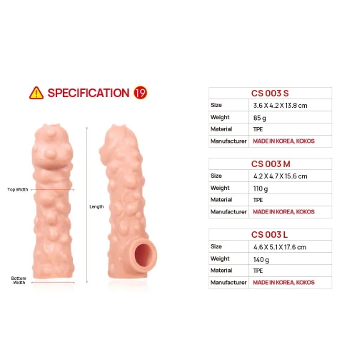 На фото изображена бежевая насадка на член Kokos Cock Sleeve CS 003 L для пар на белом фоне.