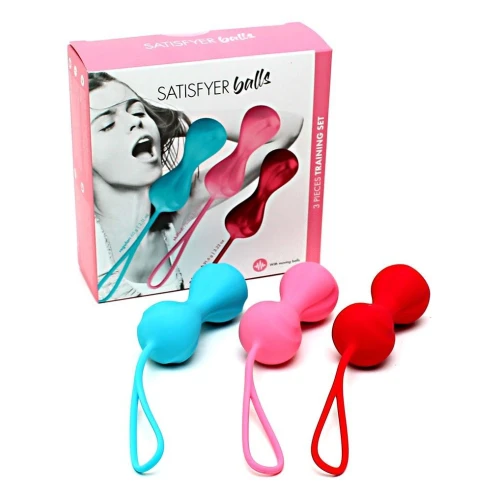 На фото изображены разноцветный набор вагинальных шариков Satisfyer Power Balls для женщин на белом фоне.