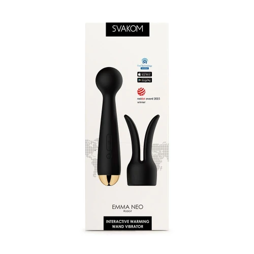 На фото изображен Svakom Emma Neo — черный вибратор-микрофон с мощными вибрациями и современным дизайном.