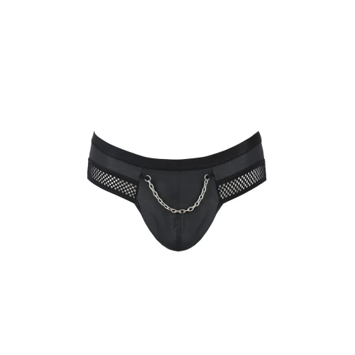 Passion 030 L/XL - Чорні чоловічі труси з ланцюжком SLIP OPEN TOM black