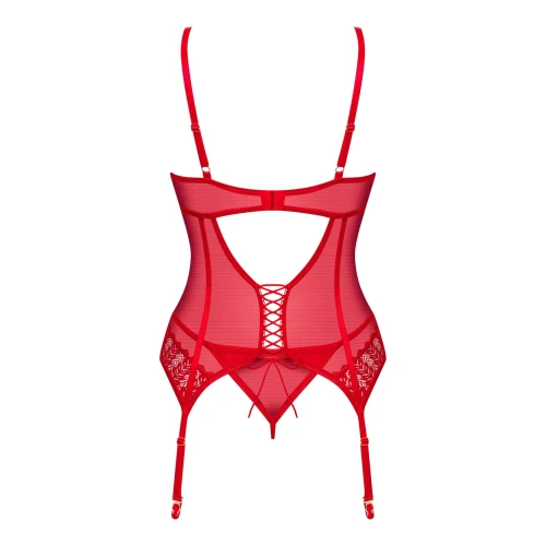 Obsessive Ingridia corset & thong M/L - Червоний корсет з трусиками
