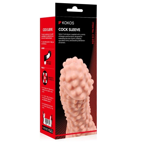 На фото изображена бежевая насадка на член с пузырьками Kokos Cock Sleeve CS 004 М для пар на белом фоне.