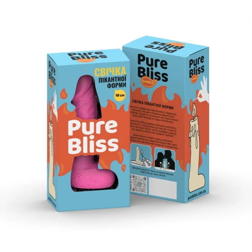 На фото зображено рожеву свічку у вигляді члена Pure Bliss BIG Pink 18 см унісекс на білому тлі.