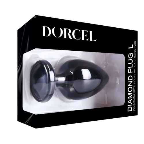 На фото изображена черная анальная пробка с кристаллом  Dorcel - Diamond Plug BLACK L унисекс на светлом фоне