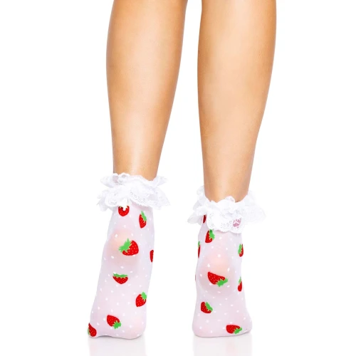 Leg Avenue Strawberry ruffle top anklets - Шкарпетки з воланами та малюнком полунички