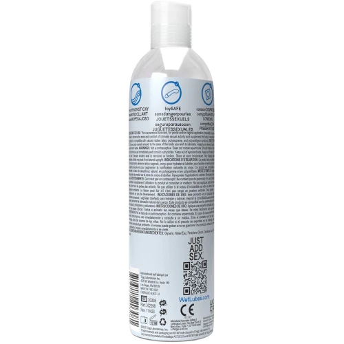 На фото зображено білий лубрикант на водній основі без запаху, який не залишає жирних плям Wet Pure Water Based (118 мл) унісекс на білому тлі.