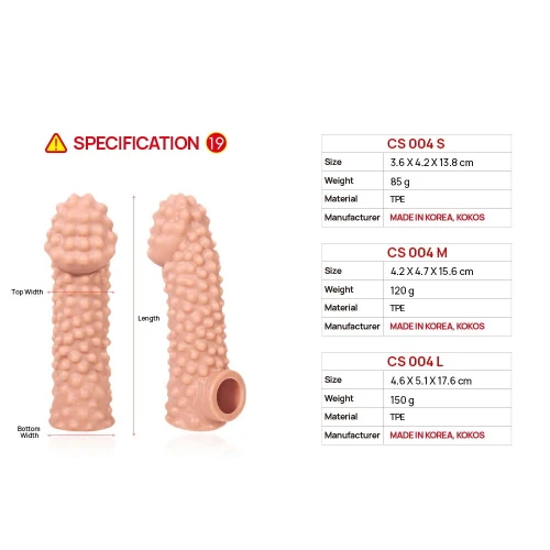 На фото изображена бежевая насадка на член Kokos Cock Sleeve CS 004 L для пар на белом фоне.