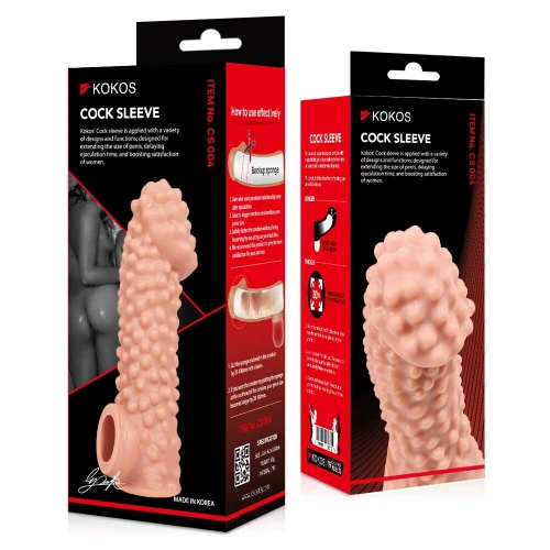 На фото изображена бежевая насадка на член Kokos Cock Sleeve CS 004 L для пар на белом фоне.