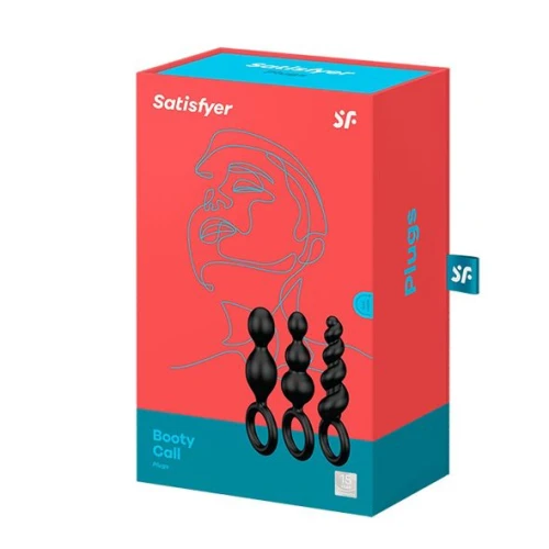 На фото зображено чорний набір анальних іграшок Satisfyer Plugs black (set of 3) - Унісекс Booty Call на білому тлі