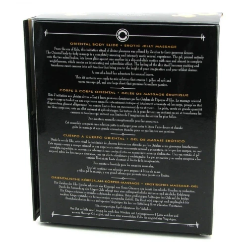 На фото зображено чорний гель для NURU-масажу Shunga Oriental Body-to-Body - Melon Mango (2 x 225 мл) для пар на білому тлі.