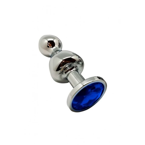 Wooomy Lollypop Double Ball Metal Plug Blue S - Анальная пробка с синим камнем