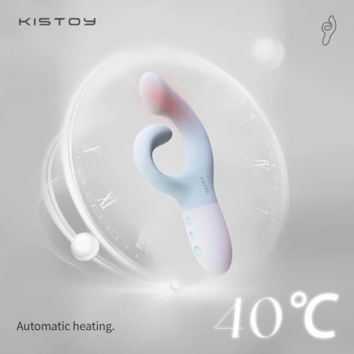 На фото голубой вибратор-кролик с подогревом в белой коробке.