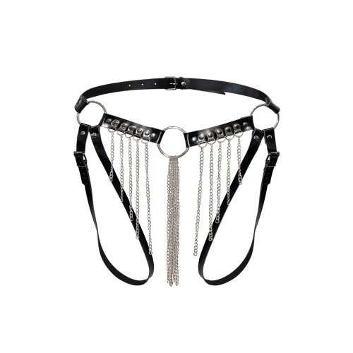 Сексуальные гартеры-трусики Art of Sex - Xena с цепями, L-2XL, цвет черный
