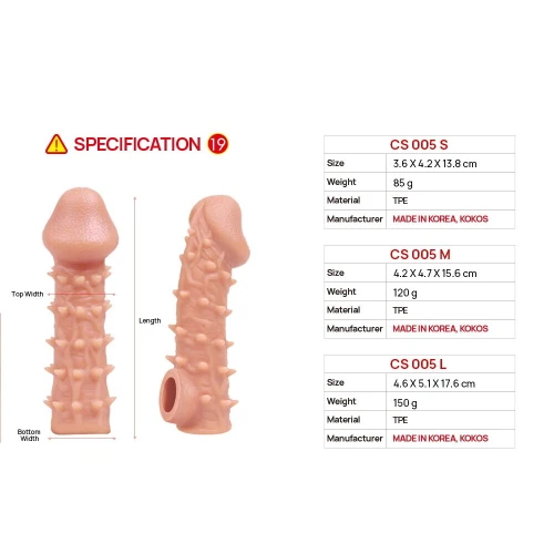 На фото зображено бежеву насадку на член Kokos Cock Sleeve CS 005 М для пар на білому тлі.