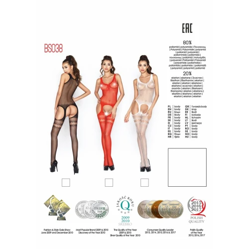 Бодистокинг Passion BS038 red, комбинезон, имитация чулок и пояса