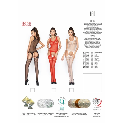 Бодистокинг Passion BS038 red, комбинезон, имитация чулок и пояса