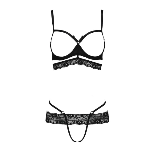 SARIA SET OpenBra black L/XL - Откровенный набор нижнего белья