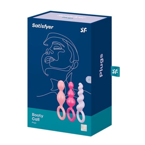 На фото зображено різнокольоровий набір анальних іграшок Satisfyer Plugs colored (set of 3) - Booty Call унісекс на білому тлі