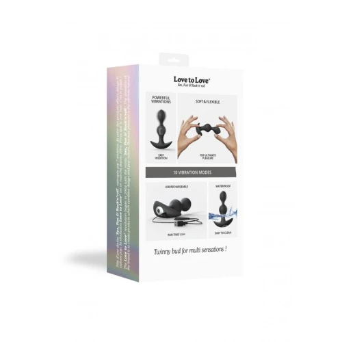 На фото изображен гибкий и черный анальный стимулятор Love To Love TWINNY BUD Black унисекс на светлом фоне