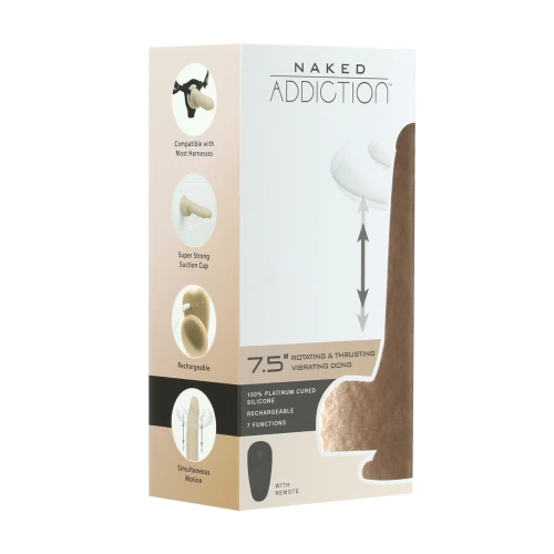 На фото зображено коробку силіконового фалоімітатора з пульсацією та ротацією Naked ADDICTION Naked The Freak-7.5" для жінок на білому тлі.