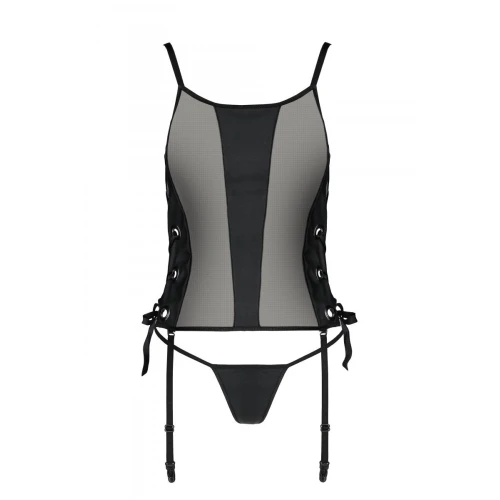 Passion Malwia Corset black XXL/XXXL - Сітчастий корсет з еко-шкіри