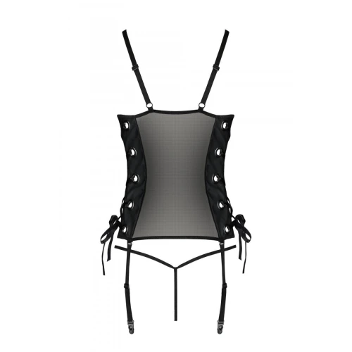 Passion Malwia Corset black XXL/XXXL - Сітчастий корсет з еко-шкіри