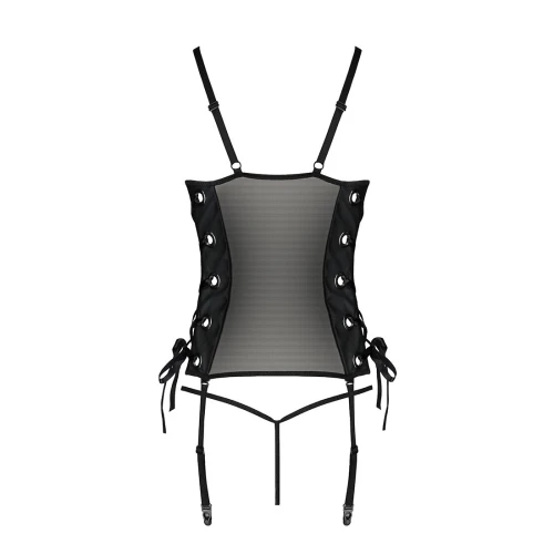 Passion Malwia Corset black XXL/XXXL - Сітчастий корсет з еко-шкіри