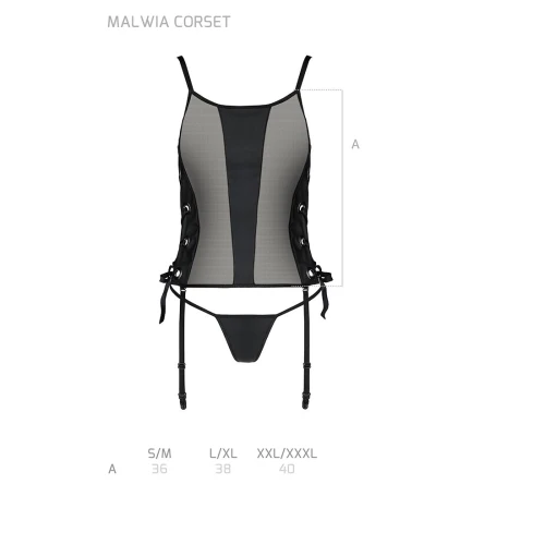 Passion Malwia Corset black XXL/XXXL - Сітчастий корсет з еко-шкіри